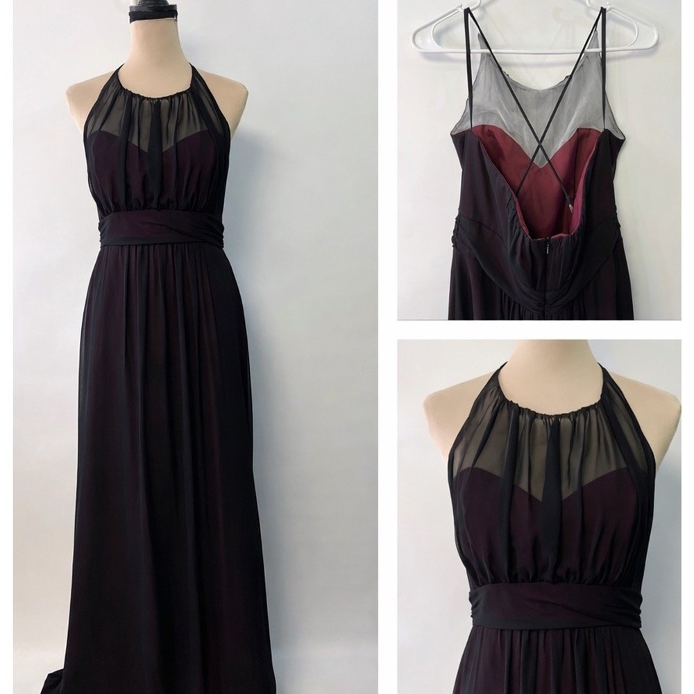 Y2K Prom Dress 12 Purple Black Chiffon Over Maxi Gown Fairy Goth Halter Empire